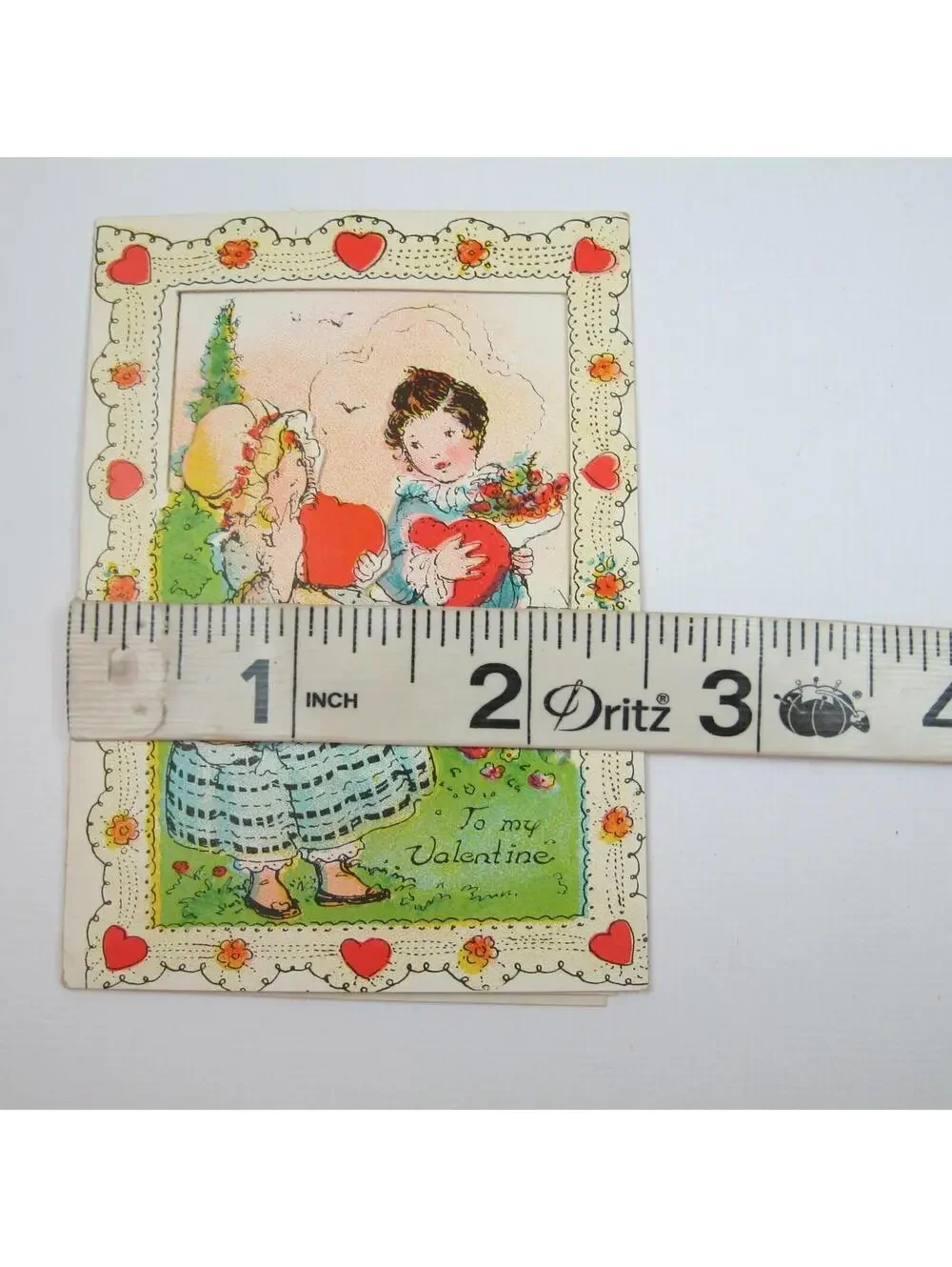 Vintage Valentine Die cut Fold 3D Card Girl & Boy 1800s Dress 1920s-30s UNSIGNED